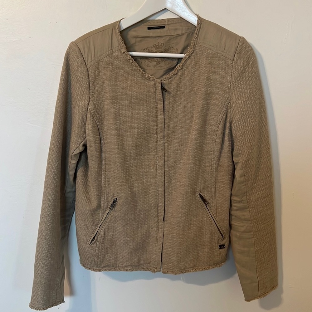 IKKS Tan Zip Up Boxy Textured Jacket with Zipper Pickets Size 42 (Large)